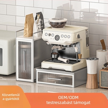 Kapszula kávé bemutató polc asztali teafilter zacskó tárolóval és kávégép alatti fiókkal – modern minimalista stílus