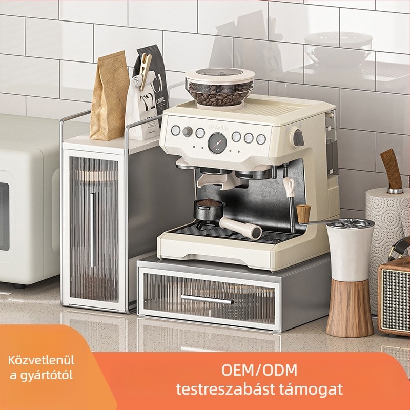 Kapszula kávé bemutató polc asztali teafilter zacskó tárolóval és kávégép alatti fiókkal – modern minimalista stílus