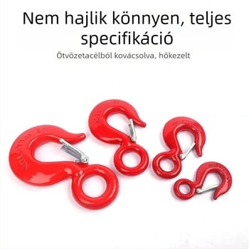 Karmos horog gyűrűs szemmel, 45# szénacélból, 2 tonnás teherbírás, emeléshez és vontatáshoz