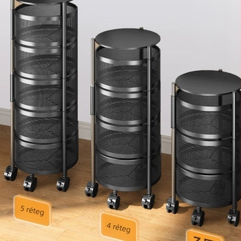Négyrétegű, padlón álló forgó acél tároló, ideális a konyhához és az otthonhoz