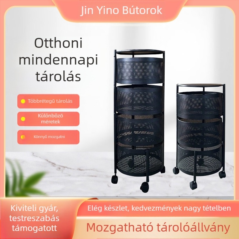 Négyrétegű, padlón álló forgó acél tároló, ideális a konyhához és az otthonhoz