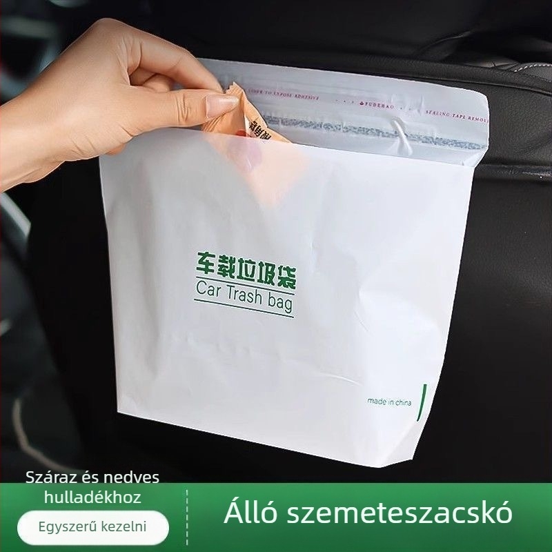 Autóba szemeteszacskó, önálló állású, egyszer használatos, PE, sík szájú, 20 darabos doboz
