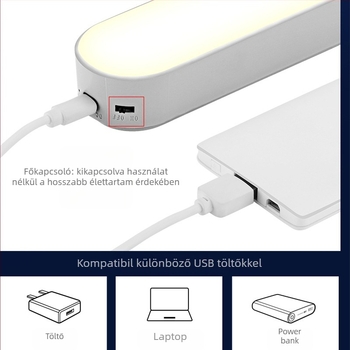 Mágneses LED lámpa USB töltéssel, érintéses fényerő-szabályozással, beépített lítium akkumulátor, modern minimalista asztali lámpa kollégiumhoz