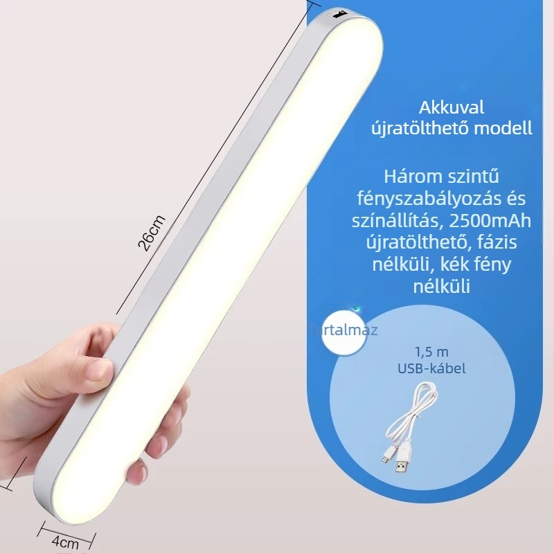 Mágneses LED lámpa USB töltéssel, érintéses fényerő-szabályozással, beépített lítium akkumulátor, modern minimalista asztali lámpa kollégiumhoz