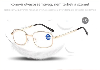 Olvasószemüveg teljes fém kerettel és gyantából készült lencésekkel, dobozkeretes stílus