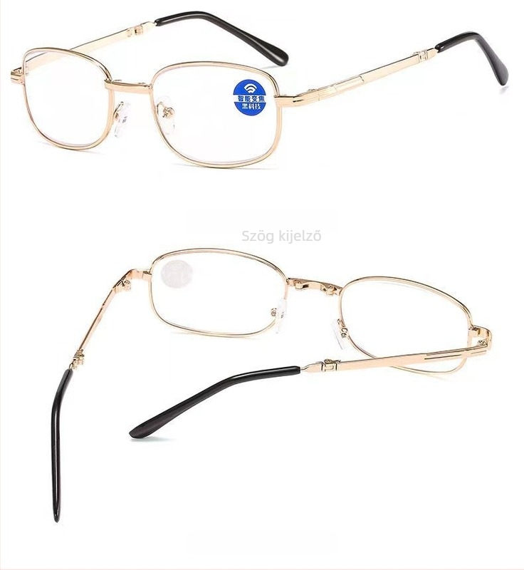 Olvasószemüveg teljes fém kerettel és gyantából készült lencésekkel, dobozkeretes stílus