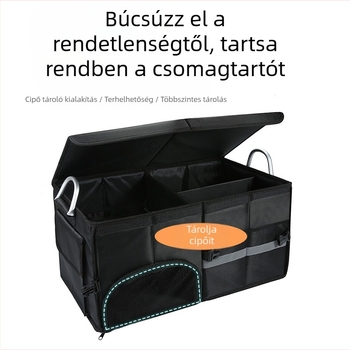 Autócsomagtartó tároló doboz, 65L kapacitás, összecsukható, vízálló, Oxford anyagból, fogantyúval