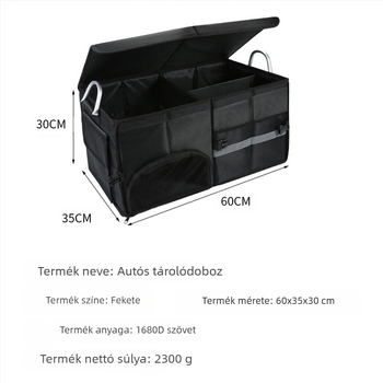 Autócsomagtartó tároló doboz, 65L kapacitás, összecsukható, vízálló, Oxford anyagból, fogantyúval