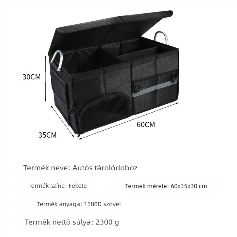 Autócsomagtartó tároló doboz, 65L kapacitás, összecsukható, vízálló, Oxford anyagból, fogantyúval