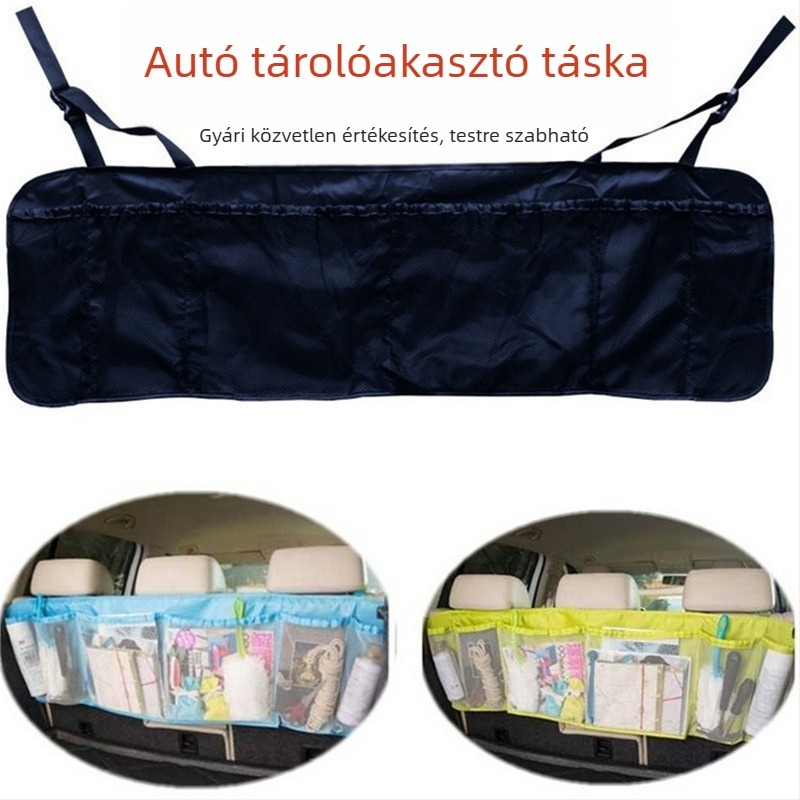 Autó tároló táska, függő szervező nagy kapacitással, kocka alakú, poliészter anyag, fedélzeti tárolás