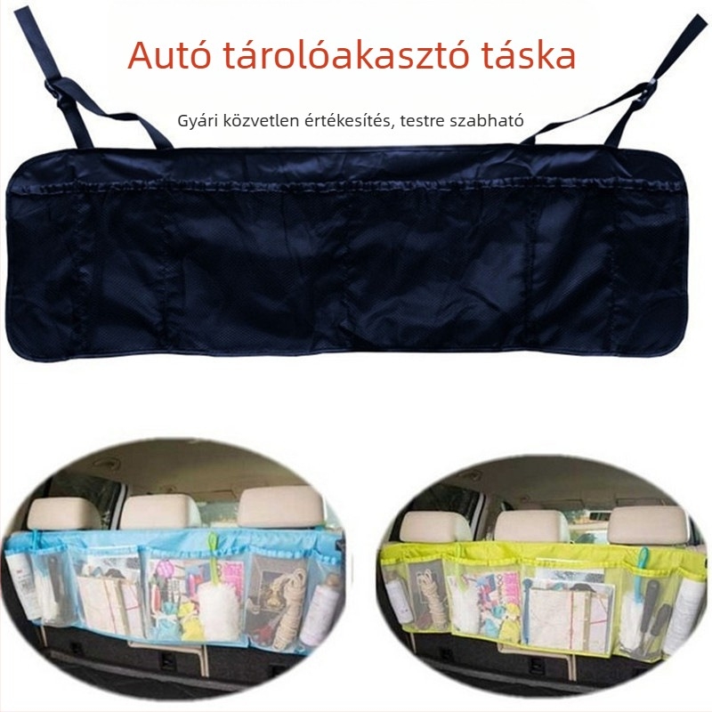 Autó tároló táska, függő szervező nagy kapacitással, kocka alakú, poliészter anyag, fedélzeti tárolás