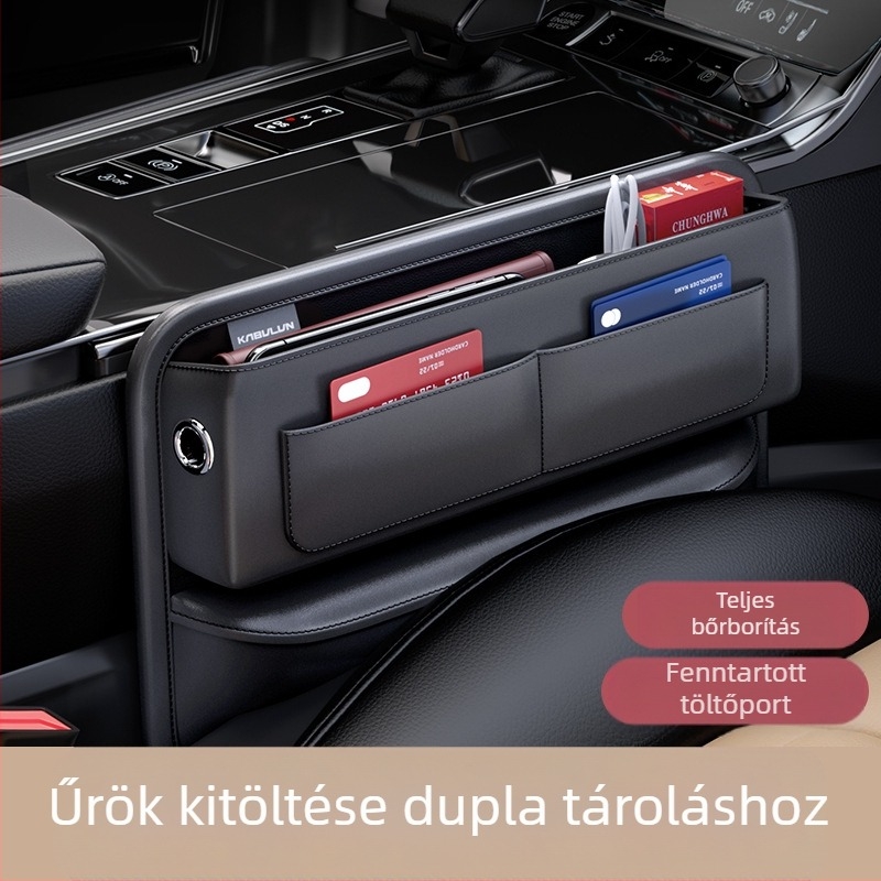 Bőr ülés közötti tároló doboz, kártyatartó rekeszekkel, testreszabható logónyomással