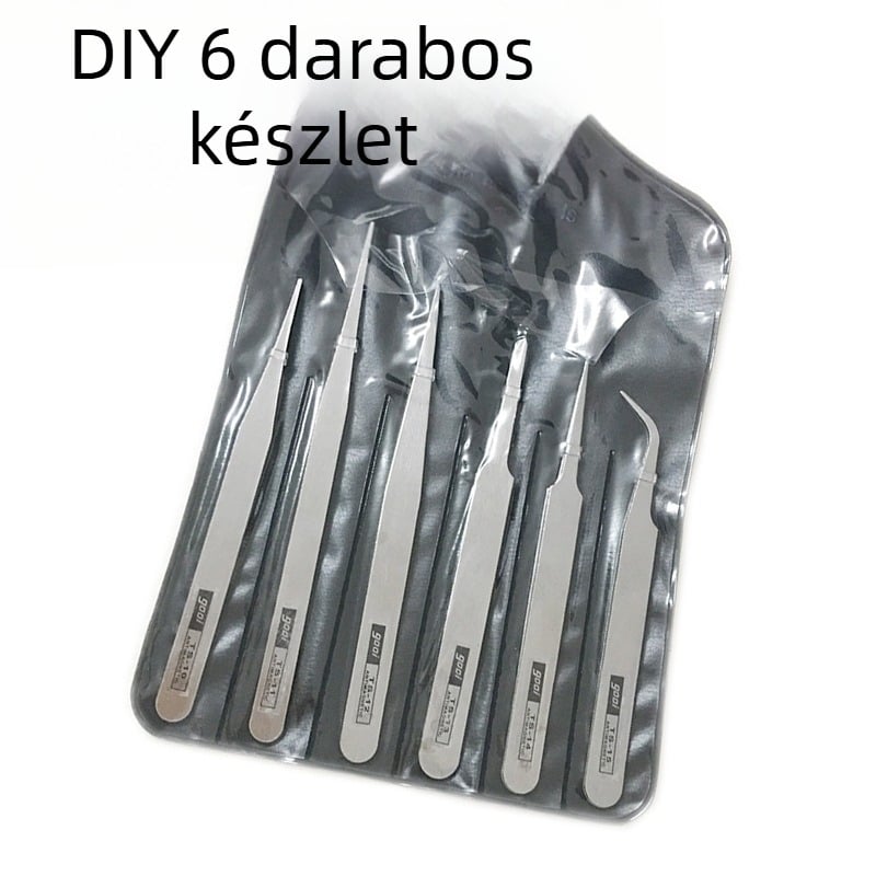 6 darabos rozsdamentes acél csipesz készlet egyenes és görbült véggel, általános használatra