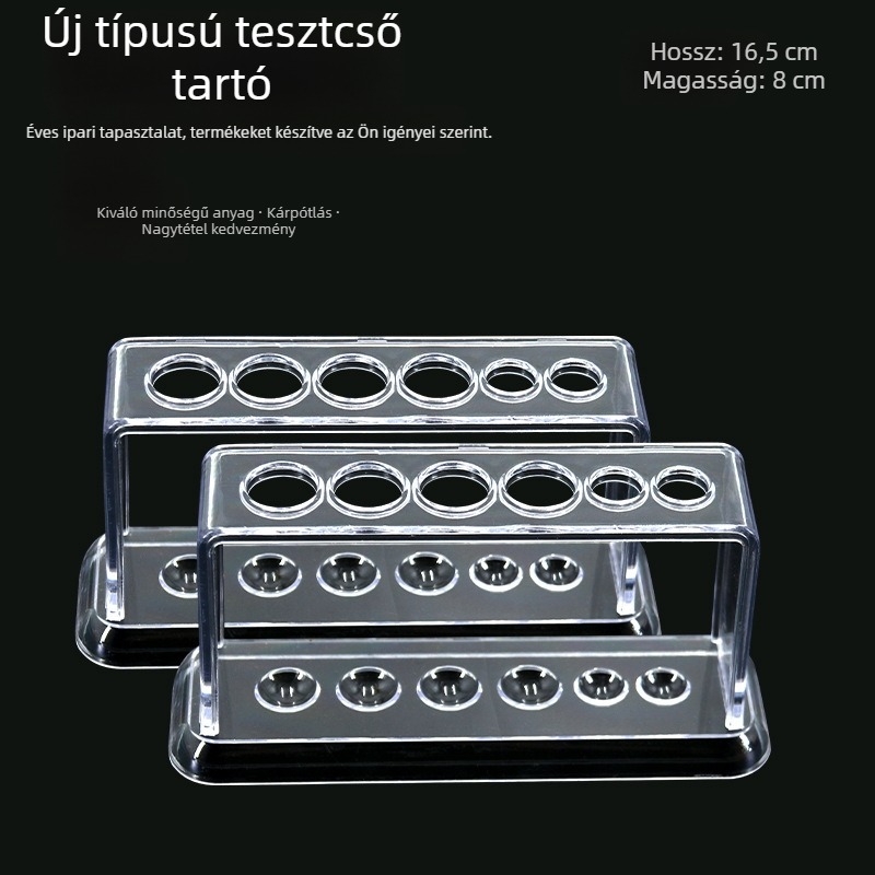 6-lyukas műanyag kísérleti csőállvány, átlátszó, modell 007