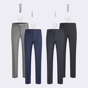 Uniszex üzleti nadrág, egyenes szár, poliészter-keverék, vasalásmentes, munkahelyre, négy évszakos, díszes gombos rész