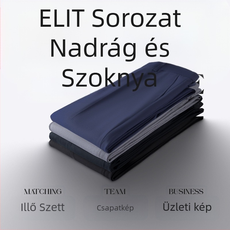 Uniszex üzleti nadrág, egyenes szár, poliészter-keverék, vasalásmentes, munkahelyre, négy évszakos, díszes gombos rész