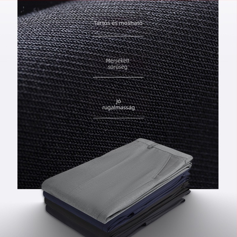 Uniszex üzleti nadrág, egyenes szár, poliészter-keverék, vasalásmentes, munkahelyre, négy évszakos, díszes gombos rész