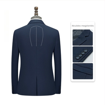 Férfi üzleti öltöny slim fit, sík gallér, kétgombos záródás, középső hátsó hasítás, viszkóz-alapú keverék
