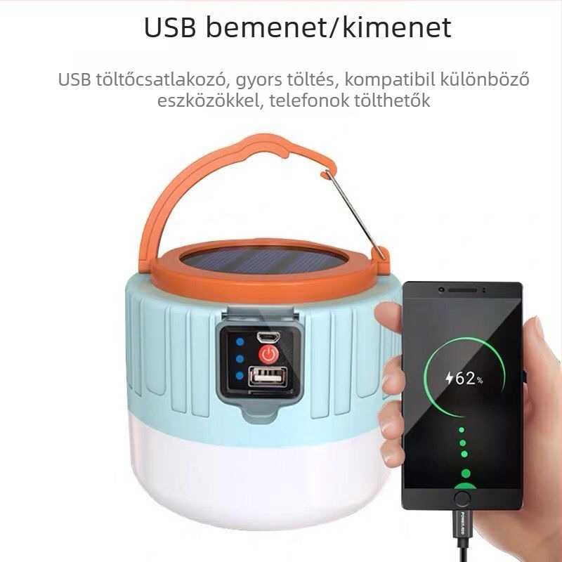 LED napelemes kempinglámpa távirányítóval, újratölthető, kültéri sátorvilágítás, 3.7V 10W