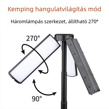 Multifunkcionális kempinglámpa, 51 cm-es teleszkópos LED lámpa, 270° állítható fény, újratölthető, 3000 mAh Power Bank