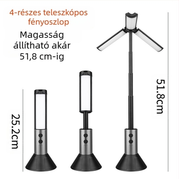 Multifunkcionális kempinglámpa, 51 cm-es teleszkópos LED lámpa, 270° állítható fény, újratölthető, 3000 mAh Power Bank