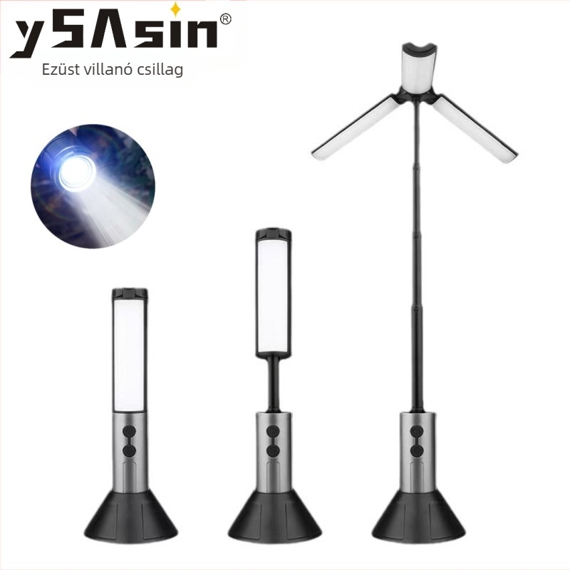 Multifunkcionális kempinglámpa, 51 cm-es teleszkópos LED lámpa, 270° állítható fény, újratölthető, 3000 mAh Power Bank