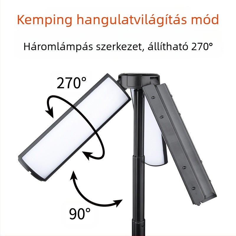 Multifunkcionális kempinglámpa, 51 cm-es teleszkópos LED lámpa, 270° állítható fény, újratölthető, 3000 mAh Power Bank
