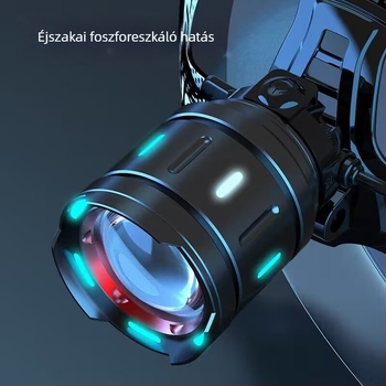 Fejre szerelhető LED spotlámpa, 25W, 360° forgás, hatótávolság >500 m, kézi hajtású energiaforrás, 1200 mAh Akku, alumíniumötvözet burkolat