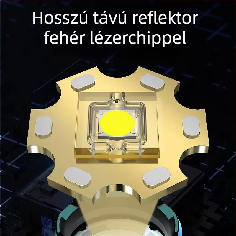 Fejre szerelhető LED spotlámpa, 25W, 360° forgás, hatótávolság >500 m, kézi hajtású energiaforrás, 1200 mAh Akku, alumíniumötvözet burkolat