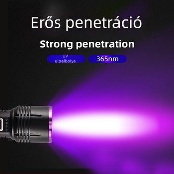 UV zseblámpa 365 nm-rel, Type-C töltés, bankjegy fluoreszcencia detektálás, 30W, alumíniumötvözet test