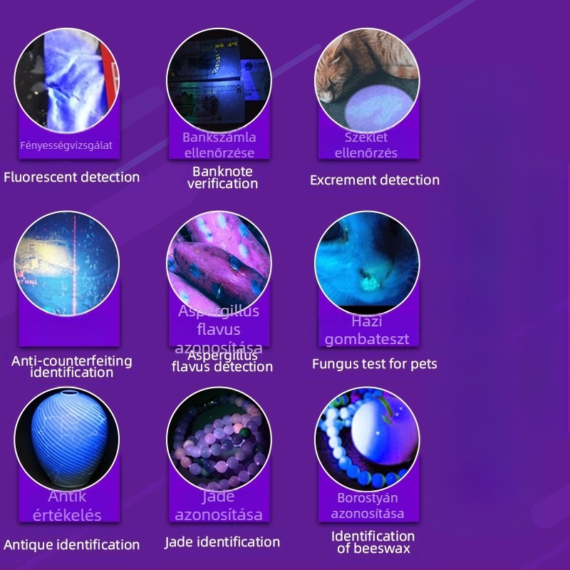 UV zseblámpa 365 nm-rel, Type-C töltés, bankjegy fluoreszcencia detektálás, 30W, alumíniumötvözet test