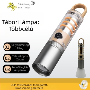 LED zseblámpa optikai zoommal, újratölthető, 10W, hatótáv 500 m-ig, kampóval