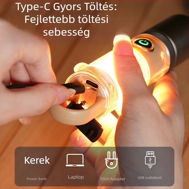 LED zseblámpa optikai zoommal, újratölthető, 10W, hatótáv 500 m-ig, kampóval