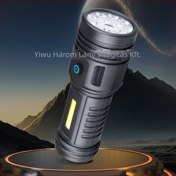 12-LED zseblámpa COB oldalsó fénnyel, mágneses farokkal, újratölthető, töltővel együtt, 5W, 1200mAh