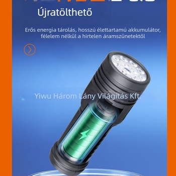 12-LED zseblámpa COB oldalsó fénnyel, mágneses farokkal, újratölthető, töltővel együtt, 5W, 1200mAh
