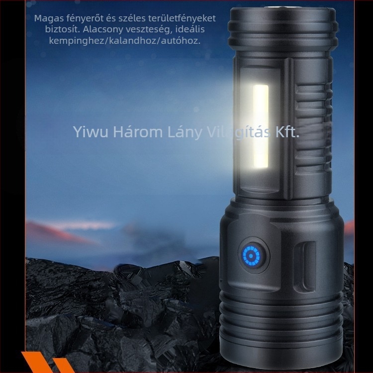 12-LED zseblámpa COB oldalsó fénnyel, mágneses farokkal, újratölthető, töltővel együtt, 5W, 1200mAh