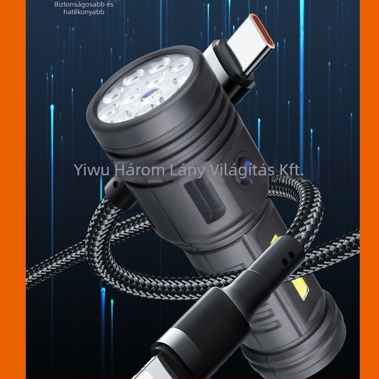 12-LED zseblámpa COB oldalsó fénnyel, mágneses farokkal, újratölthető, töltővel együtt, 5W, 1200mAh