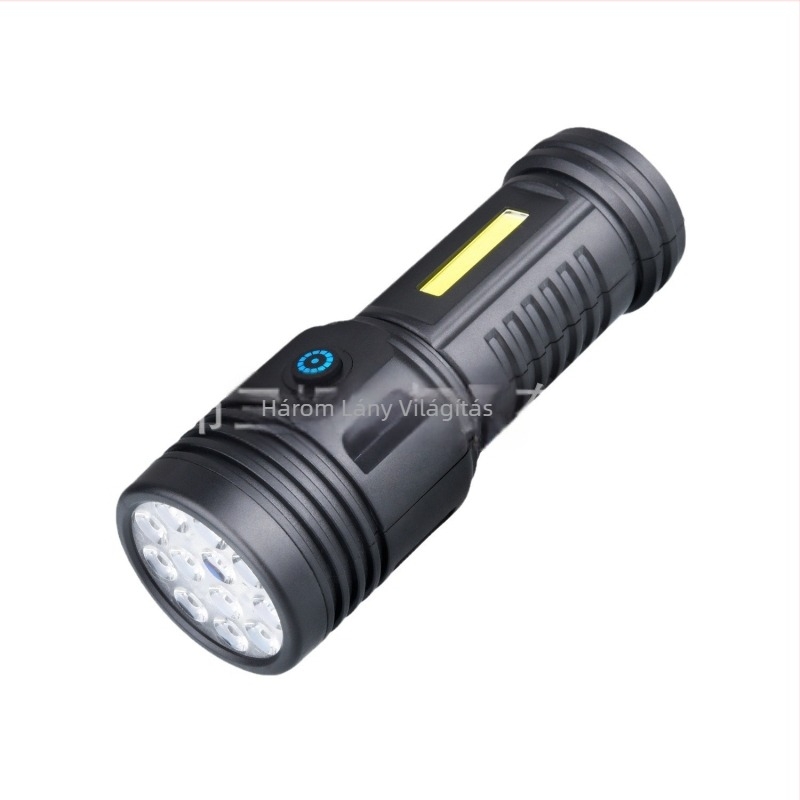 12-LED zseblámpa COB oldalsó fénnyel, mágneses farokkal, újratölthető, töltővel együtt, 5W, 1200mAh