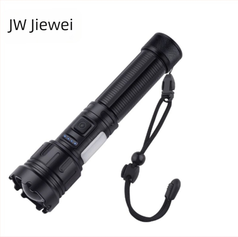 P50 teleszkópos zoom zseblámpa, 30W, 5000mAh újratölthető LED, alumíniumötvözet test, 200–500 m hatótávolság