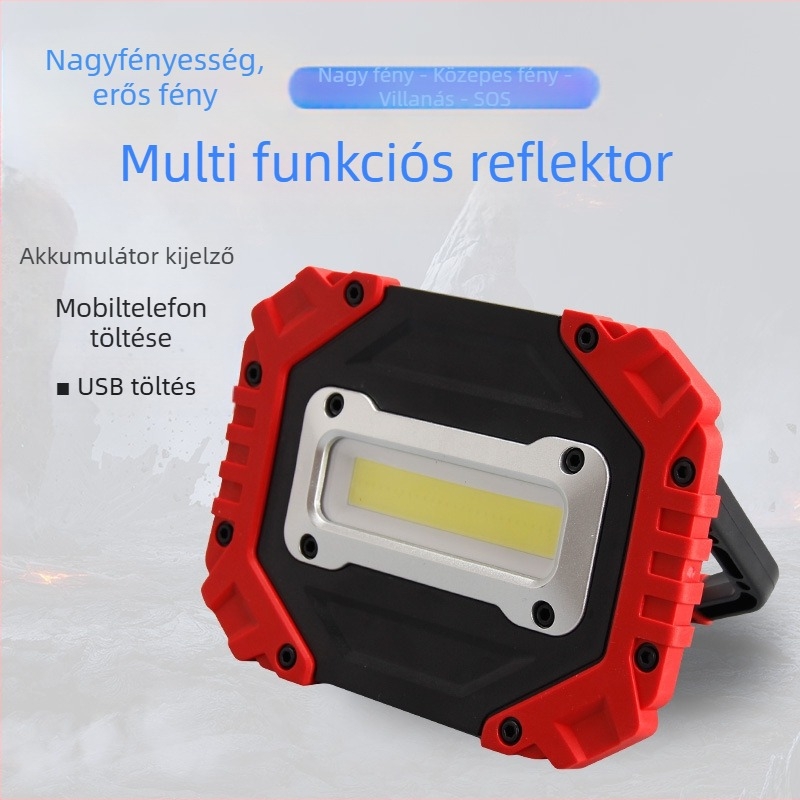 Hordozható munkalámpa, 10W, 3000mAh akkumulátor, akkumulátoros működés, fényforrás: izzó, töltési bemenet 5V1A, fénysugár 100-200 m