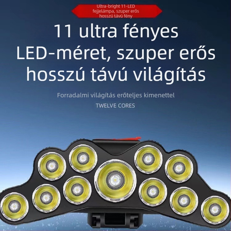 LED fejfényszóró USB-töltéses, 200 m hatótáv, vízálló, 113 g