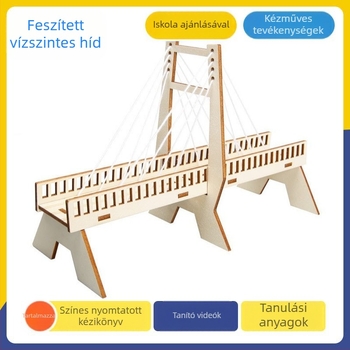 STEM építő készlet — fából készült híd, kötélalapú támaszokkal, mechanika és fizika kísérletek 7–14 éveseknek