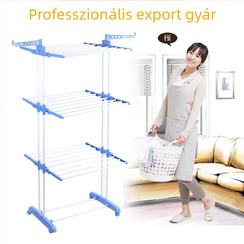 Chinlan padlón álló ruhaszárító, 3-szintes összecsukható kialakítás, vascső váz PP alkatrészekkel, modern minimalista stílus, testreszabás elérhető