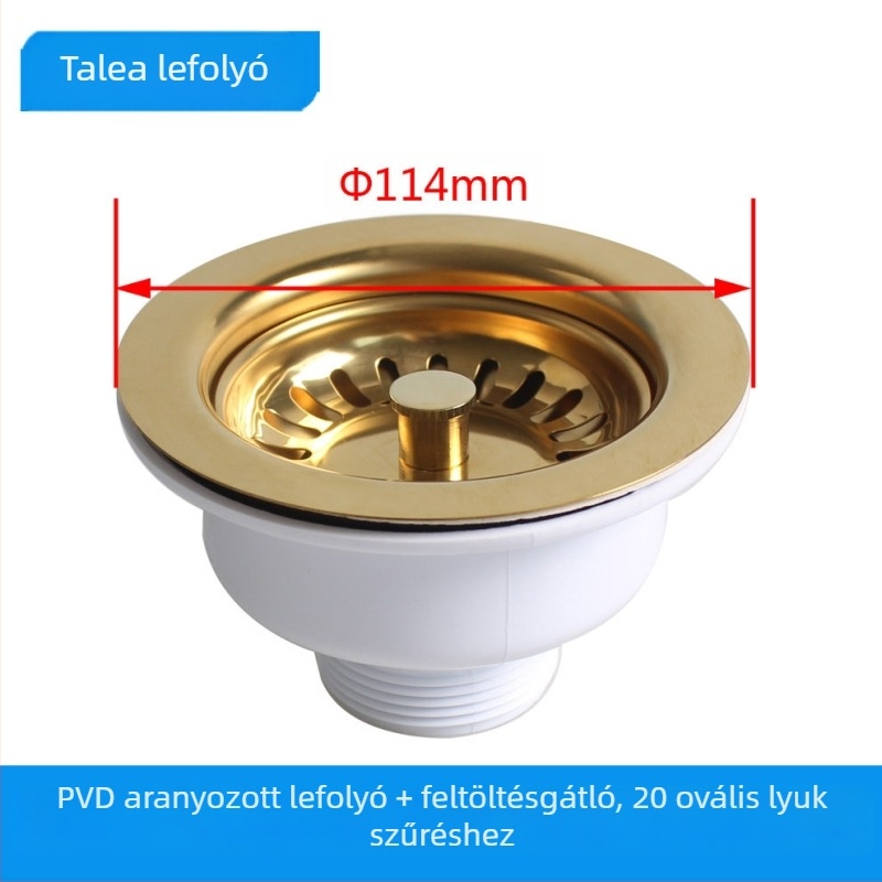 Talea mosogatótálca lefolyó XK223C034 acélgolyós testtel, aranyozott PVD bevonattal, modell XK223C034, anyag: 304 sárgaréz