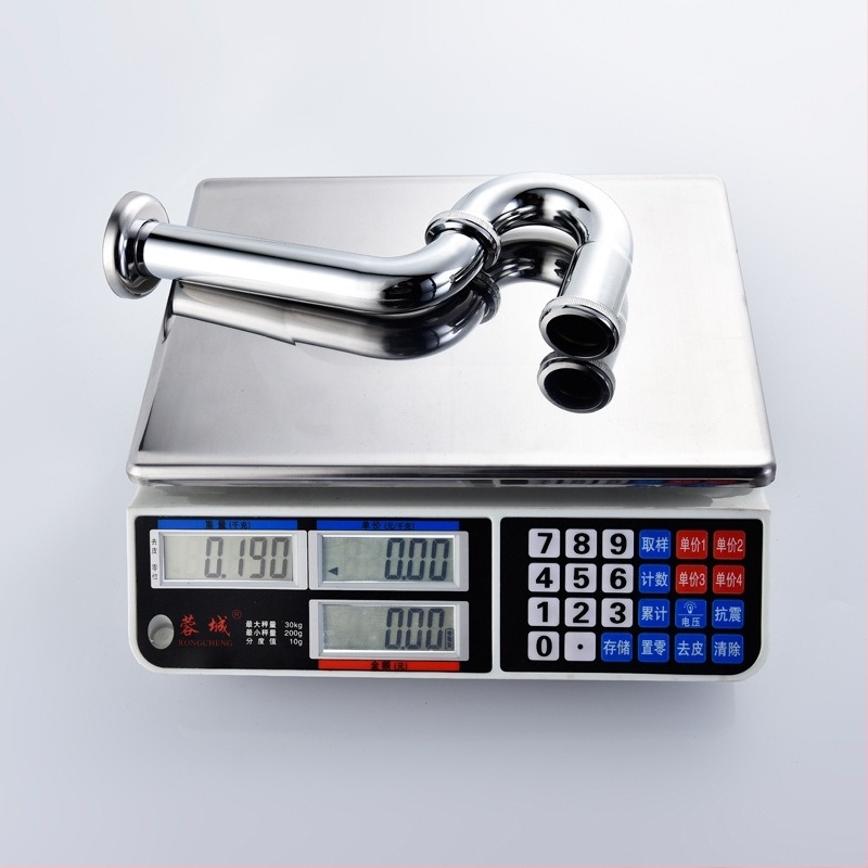 Mosdóhoz tartozó csatorna, U-alakú, P-hajlítás, réz‑krómozott felület, WT05, falra szerelhető