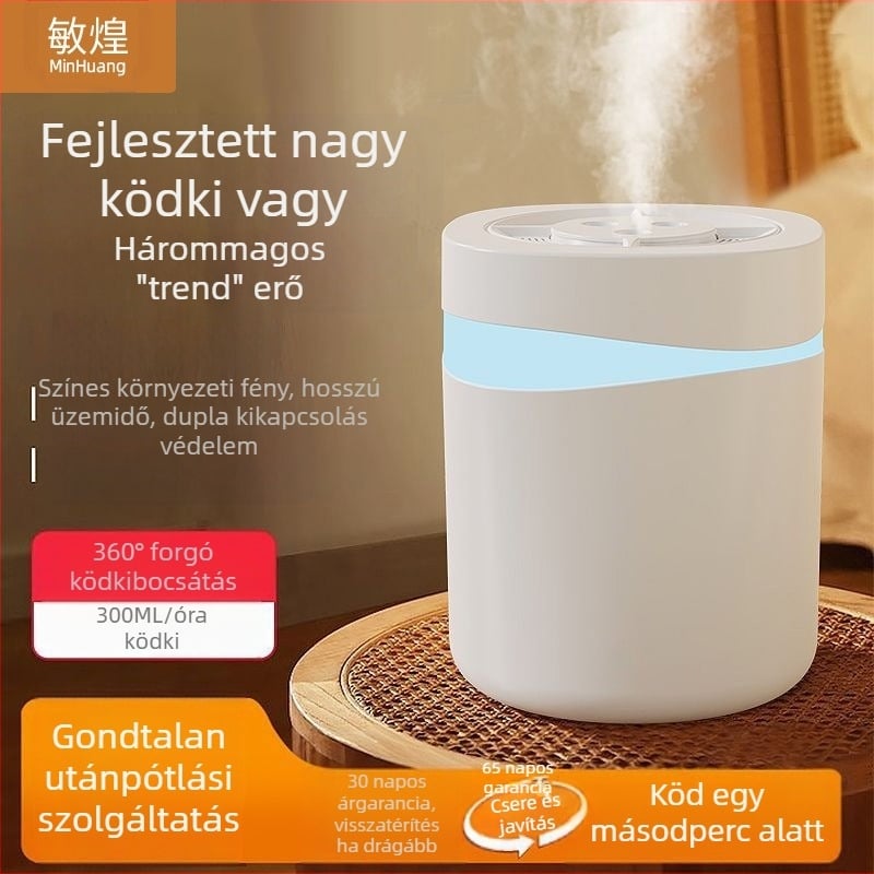 Minhuang HSK USB tápellátású párásító otthoni használatra, alkalmas helyiségekben 10 m²-ig, tartály 4.1–6.0 L, 3 párásító-kimenet
