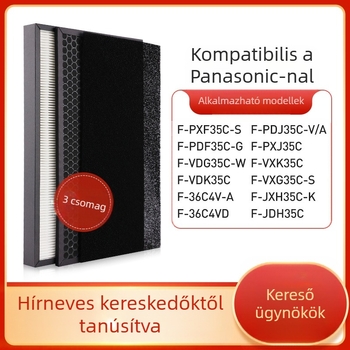 Green dust FPXJ35C/FPDF35C aktív szénnel és HEPA-val ellátott légszűrő készlet Panasonic 35C-hez, három részes csomag, eltávolítja a formaldehidet és PM2.5-öt