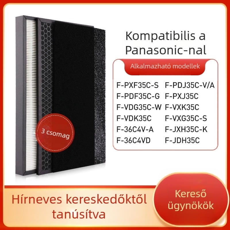Green dust FPXJ35C/FPDF35C aktív szénnel és HEPA-val ellátott légszűrő készlet Panasonic 35C-hez, három részes csomag, eltávolítja a formaldehidet és PM2.5-öt