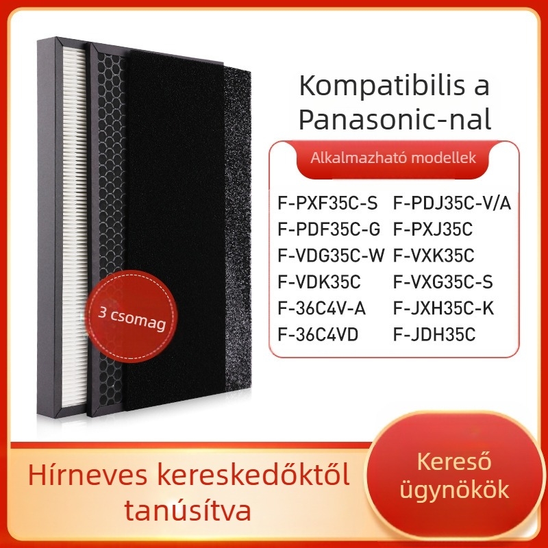 Green dust FPXJ35C/FPDF35C aktív szénnel és HEPA-val ellátott légszűrő készlet Panasonic 35C-hez, három részes csomag, eltávolítja a formaldehidet és PM2.5-öt