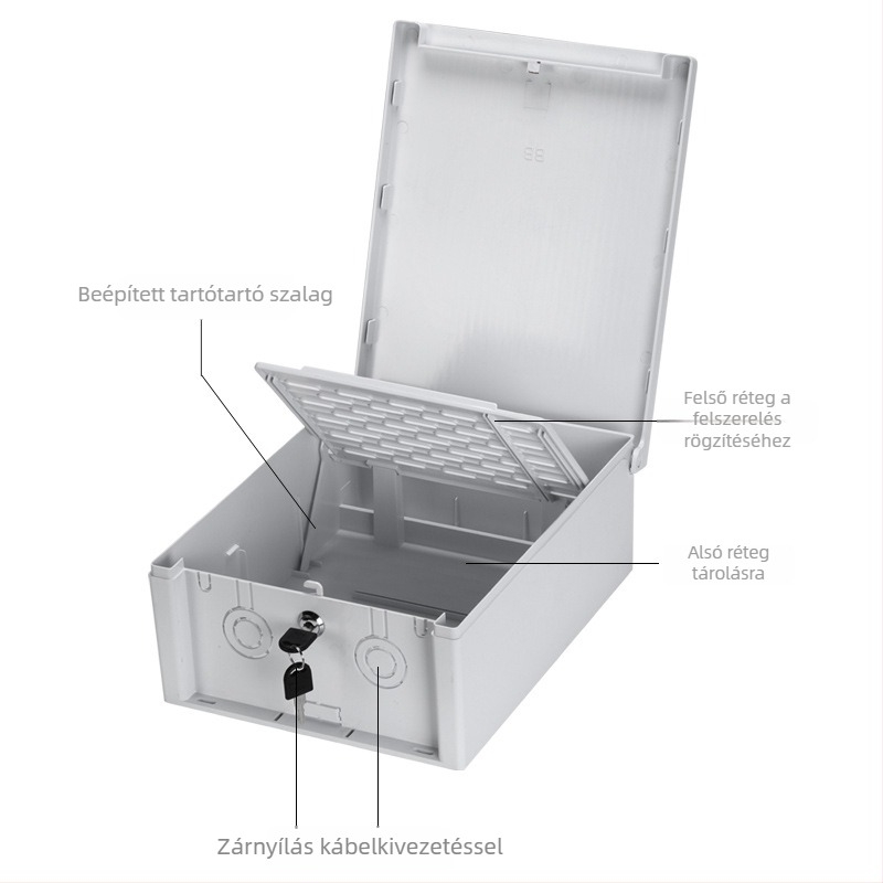 Kültéri zárható vízálló megfigyelő doboz, műanyag kagylófedelekkel, alacsony feszültségű vezetékekhez